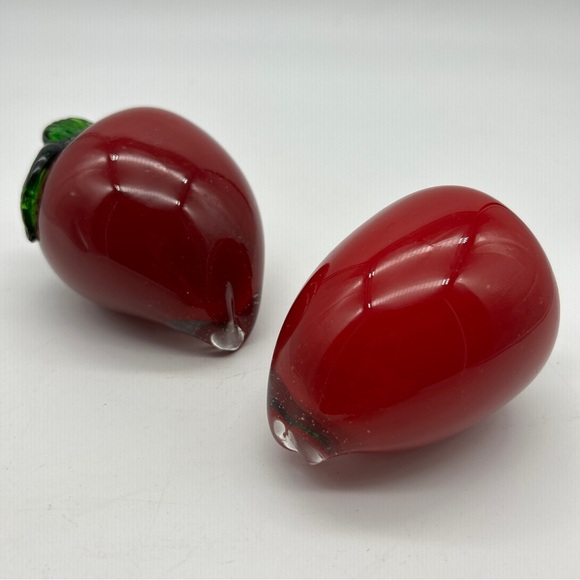 Set Of 2 Red Peppers Vintage Murano Style Art Glass Hand Blown Vegetable Fruit - Picture 11 of 13